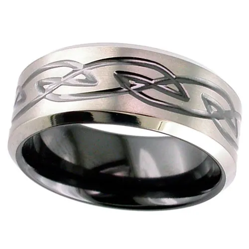 Zirconium Ring with Celtic knot Detail and Chamfered Edges